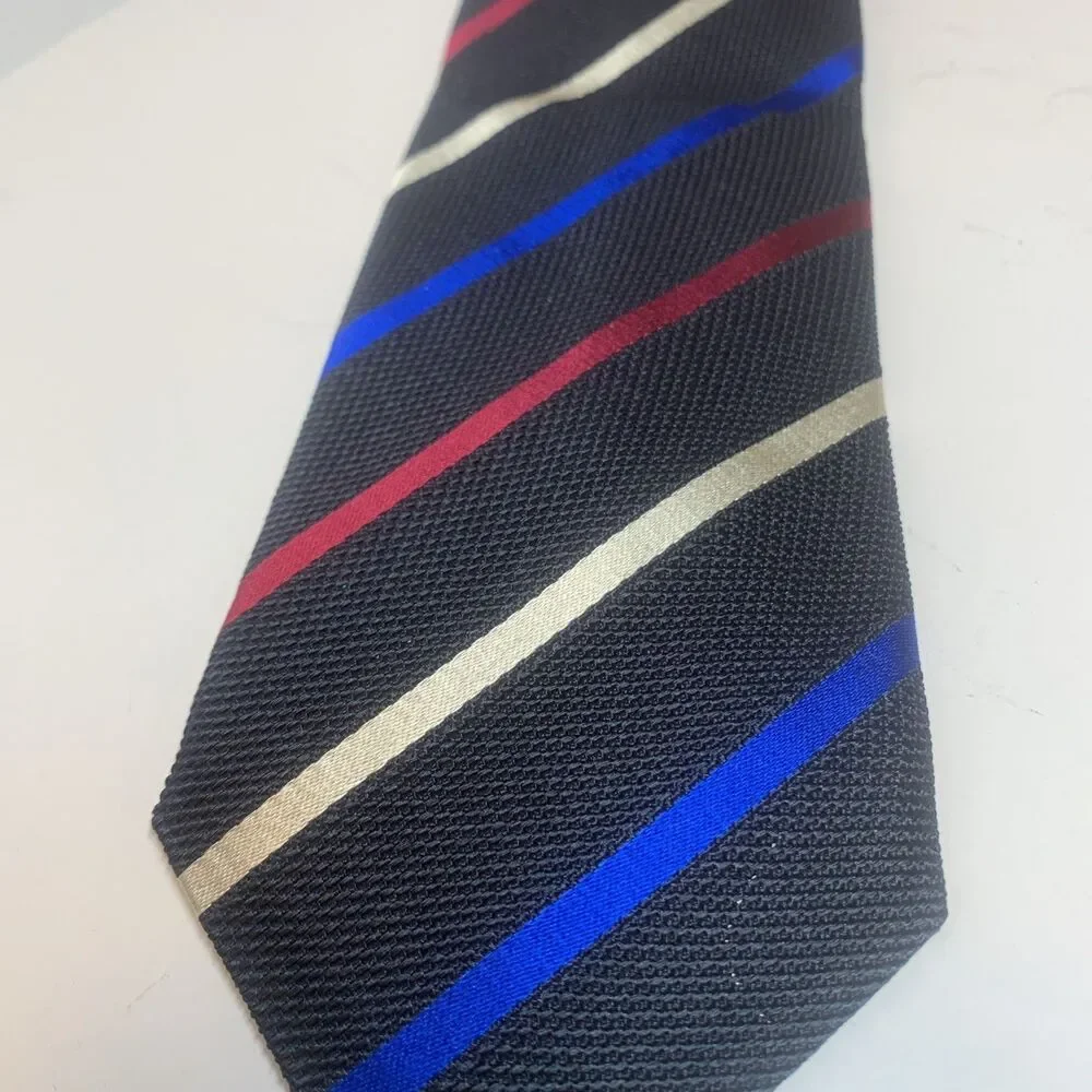 Charles Tyrwhitt Mens Silk Tie Italy Black Red Blue Striped 56”X3.25” Designer